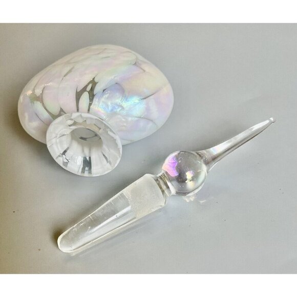 Art Glass Perfume Bottle Opalescent Iridescent Teardrop Stopper Blown Oyster - Picture 3 of 5